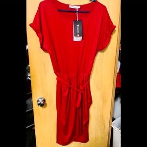 Faux wrap dress with tulip skirt